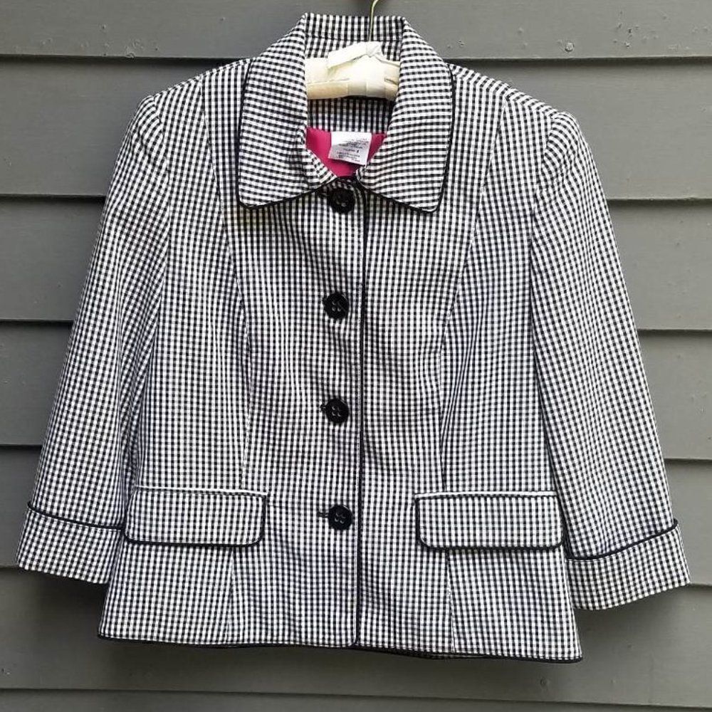 Tribella Black White Gingham Check with Pink Lining Jacket size 6